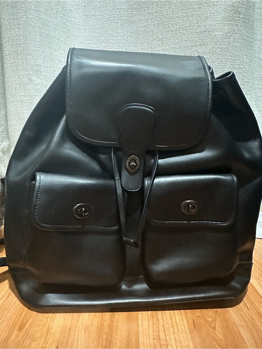 Coach Black Leather Men's Backpack with Front Pockets